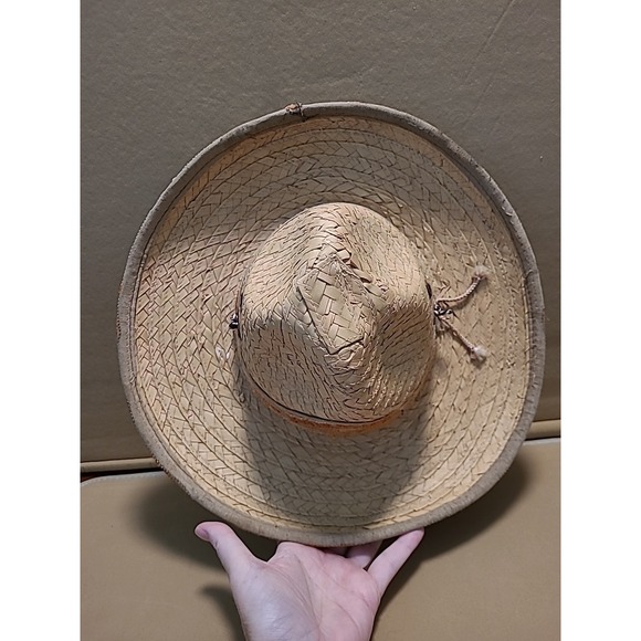 Vintage Straw Hat Woven With Design Embroidered‎ Orange Yellow Small 7" Opening - Picture 3 of 16